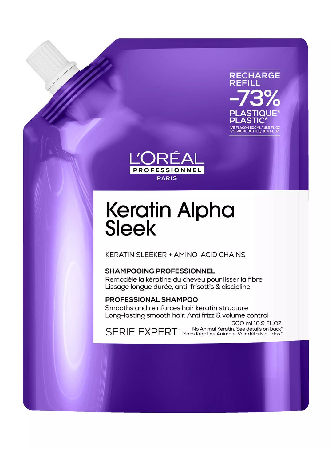 SERIE EXPERT, KERATIN ALPHA SLEEK, SHAMPOO REFILL 500ml