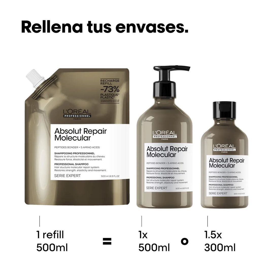 SERIE EXPERT, ABSOLUT REPAIR MOLECULAR, SHAMPOO SIN SULFATOS 500ml REFILL