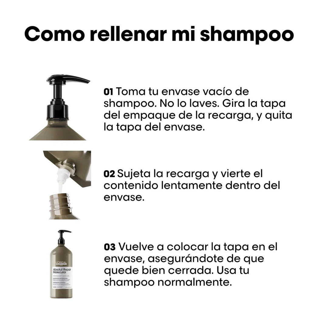 SERIE EXPERT, ABSOLUT REPAIR MOLECULAR, SHAMPOO SIN SULFATOS 500ml REFILL