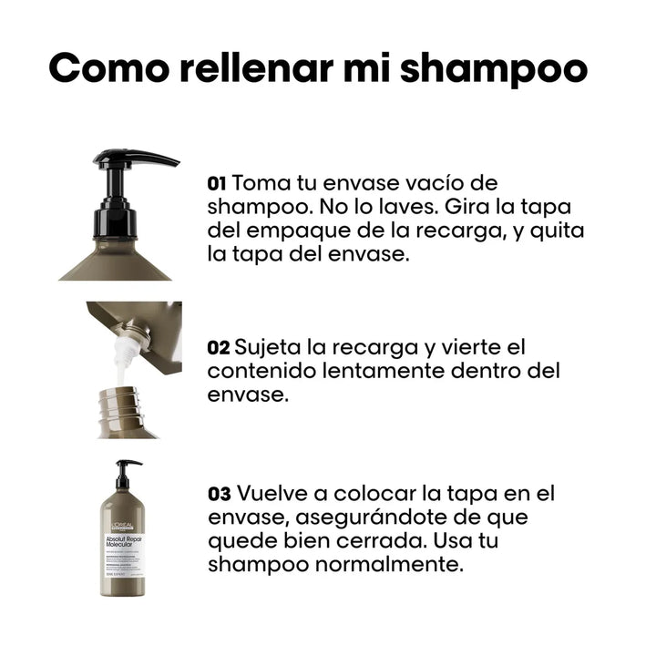 SERIE EXPERT, ABSOLUT REPAIR MOLECULAR, SHAMPOO SIN SULFATOS 500ml REFILL