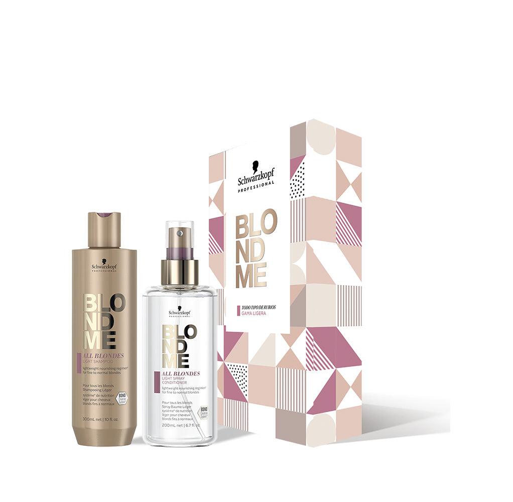 PACK BLONDME LIGHT, SHAMPOO + ACONDICIONADOR EN SPRAY, EN CAJA DE REGALO